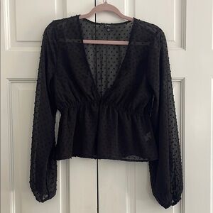 Elegant Black Sheer Polka Dot Top
